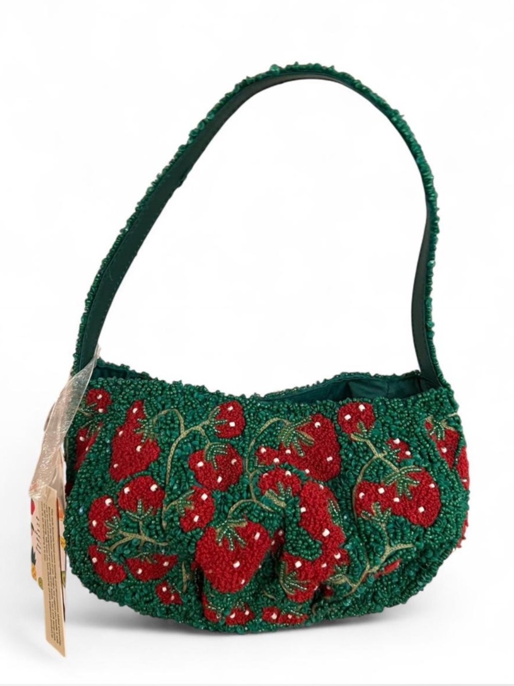 Green Strawberry beaded Shoulder Bag made in india